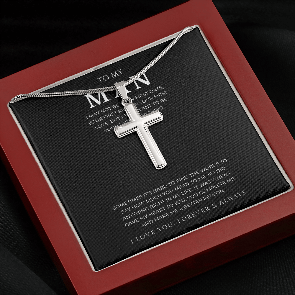 To My Man Cross Necklace with Snake Chain