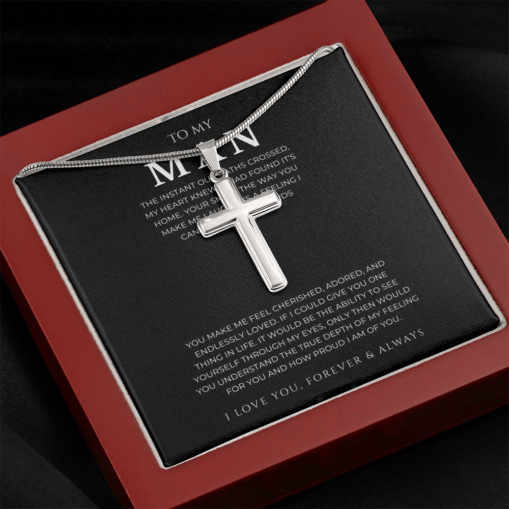 To My Man Cross Necklace with Snake Chain