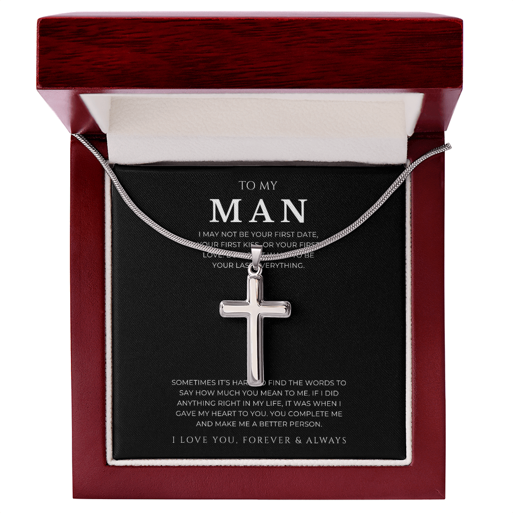 To My Man Cross Necklace with Snake Chain