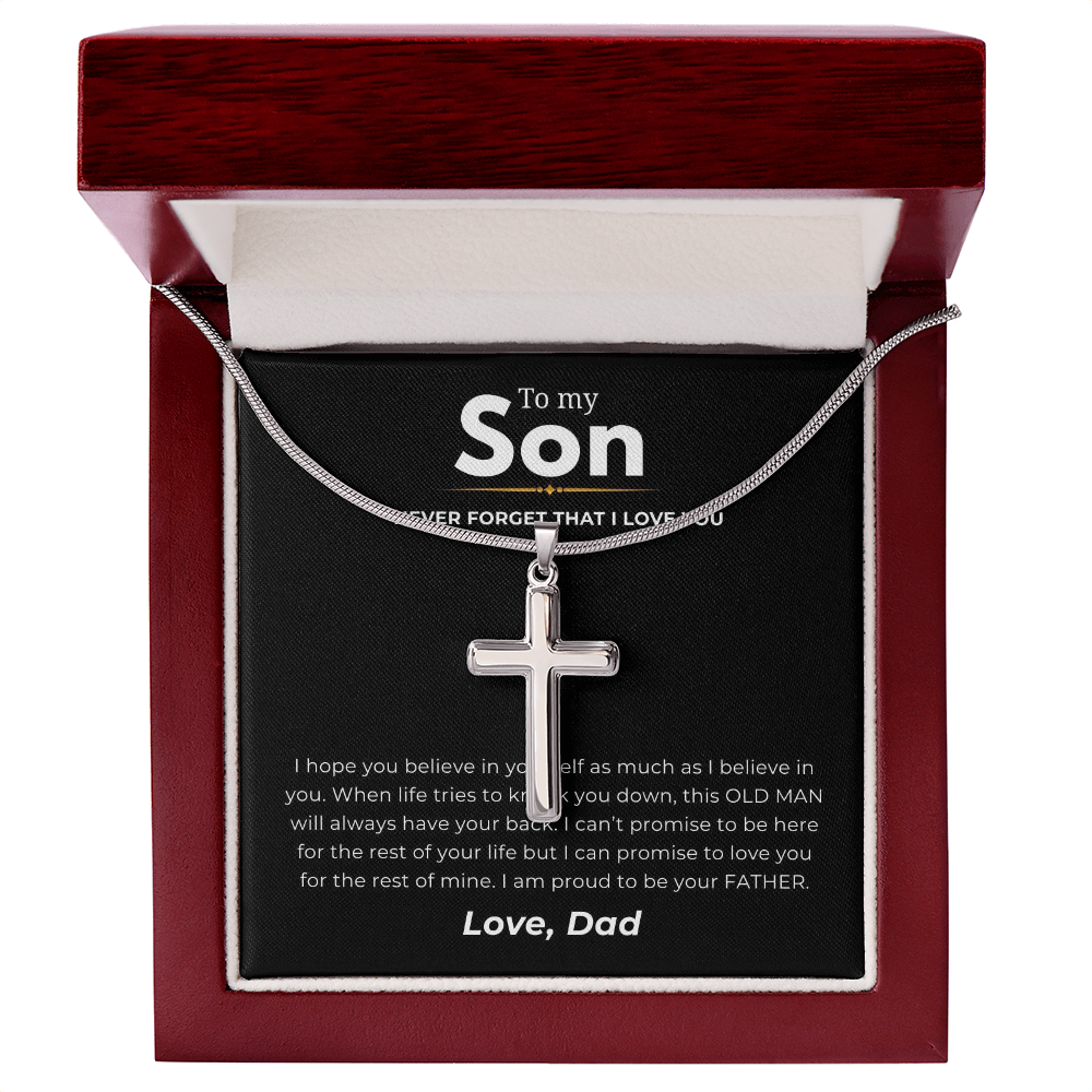 To My Son Artisan Cross Necklace with Snake Chain