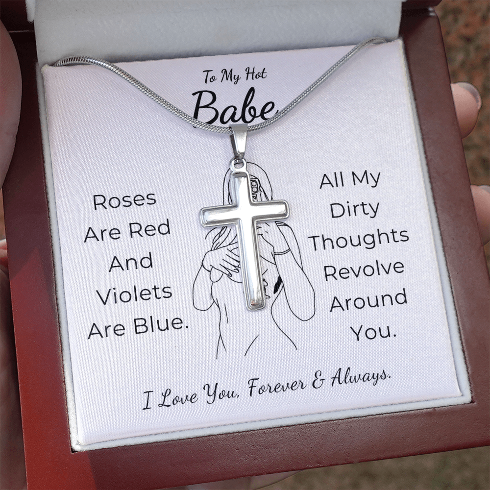 To My Hot Babe Artisan Cross Necklace with Snake Chain