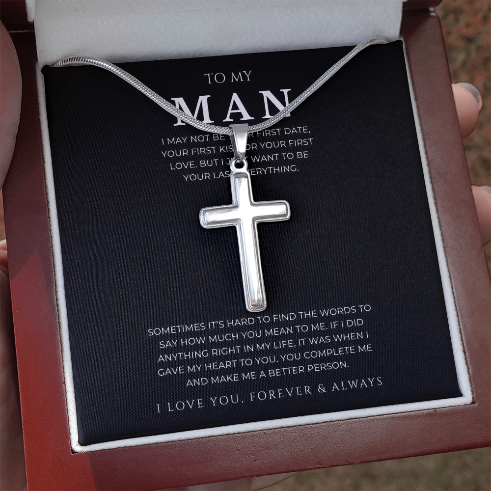 To My Man Cross Necklace with Snake Chain
