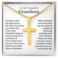 Load image into Gallery viewer, To My Dearest Grandson Artisan Cross Necklace with Snake Chain
