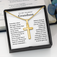 Load image into Gallery viewer, To My Dearest Grandson Artisan Cross Necklace with Snake Chain
