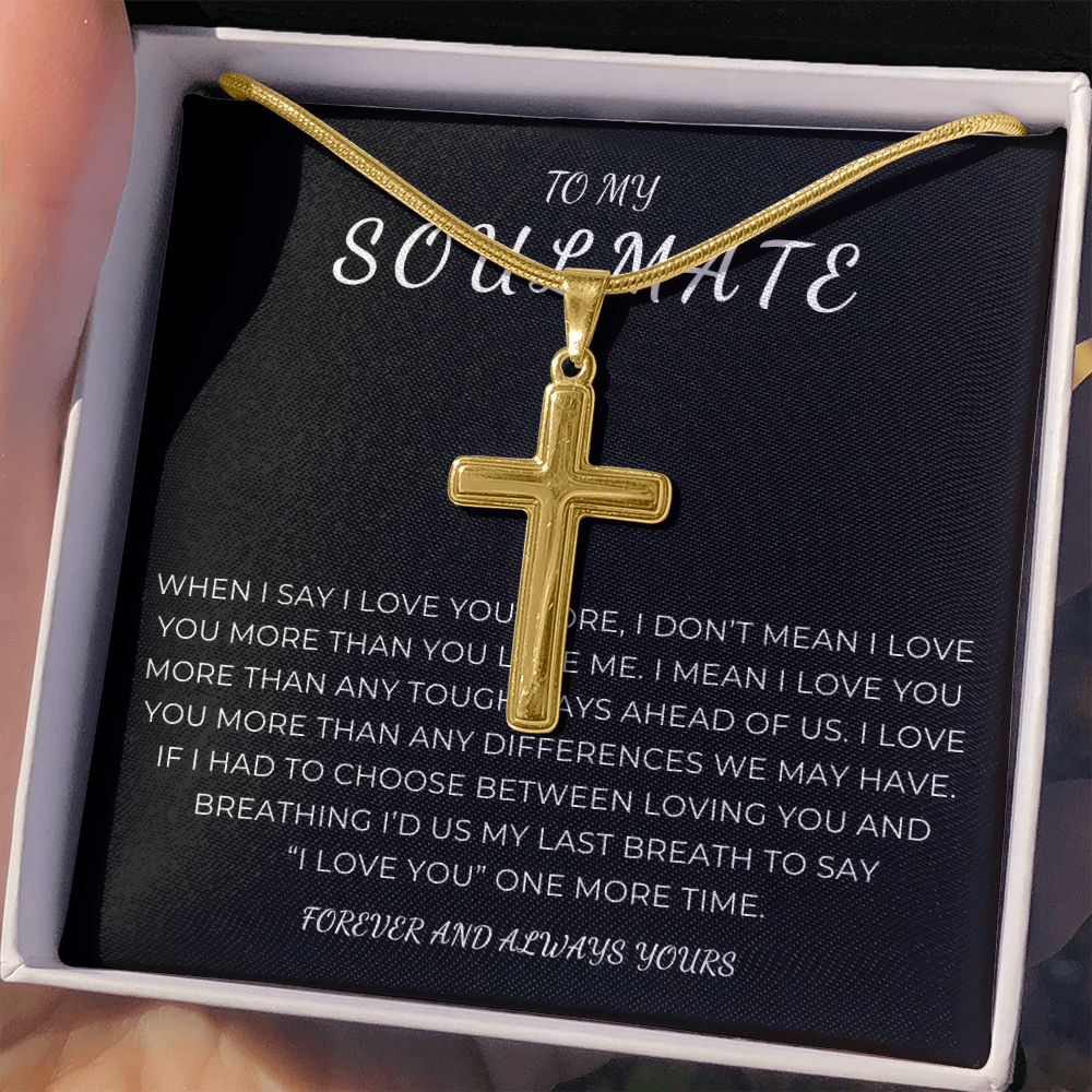 To My Soulmate Cross Necklace with Snake Chain