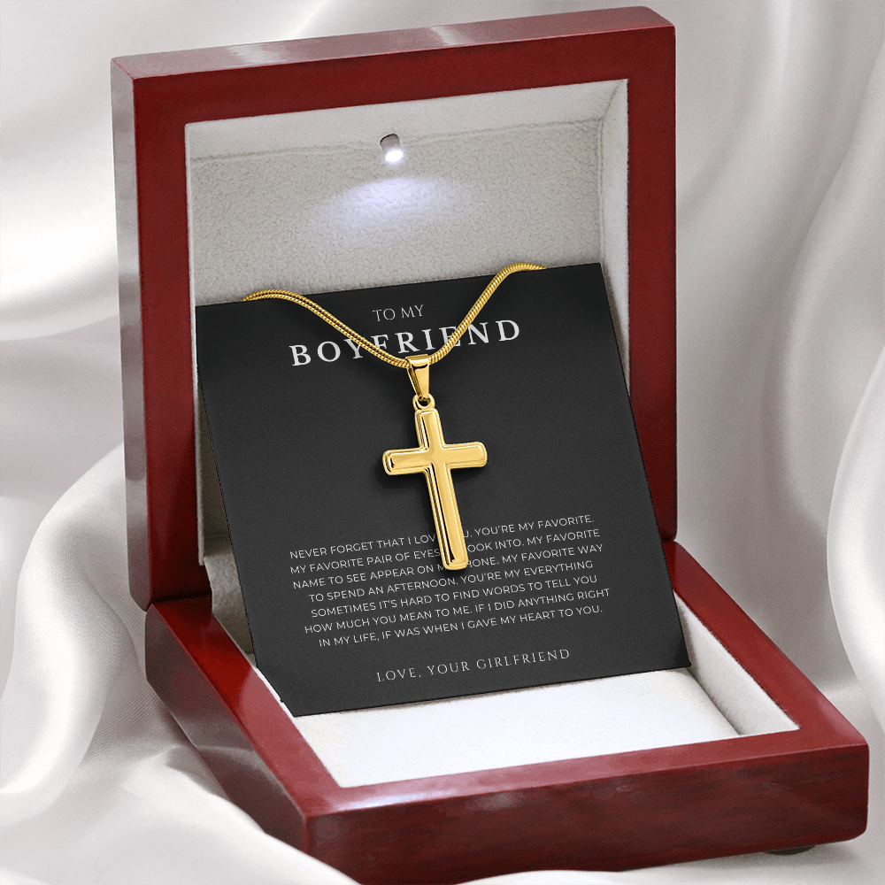 To My Boyfriend Cross Necklace with Snake Chain