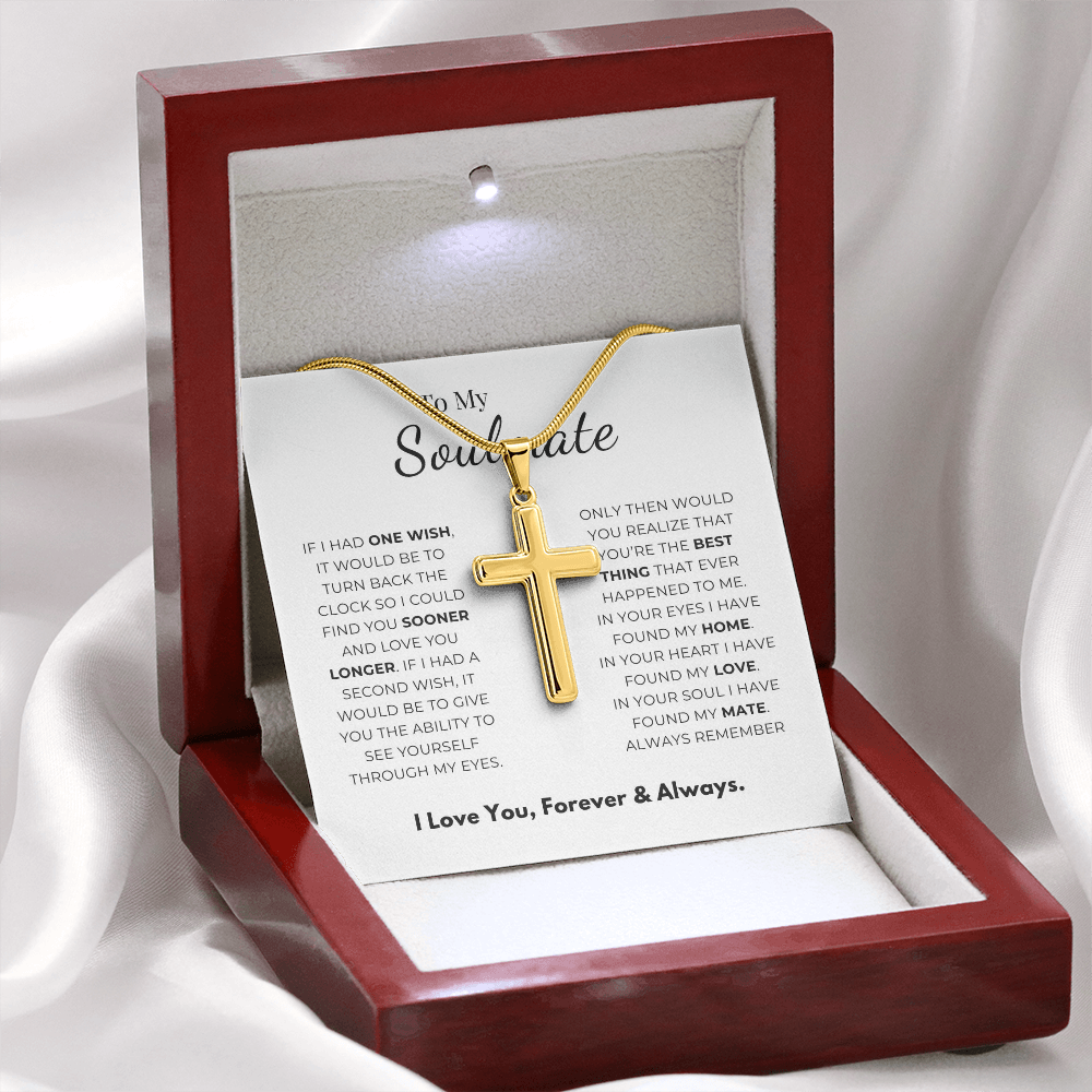 To My Soulmate Artisan Cross Necklace with Snake Chain