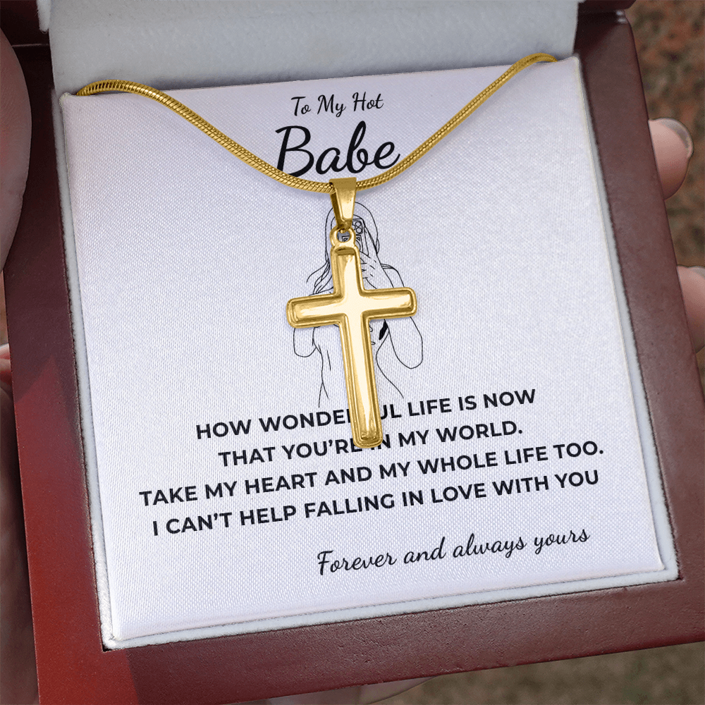 To My Hot Babe Artisan Cross Necklace with Snake Chain
