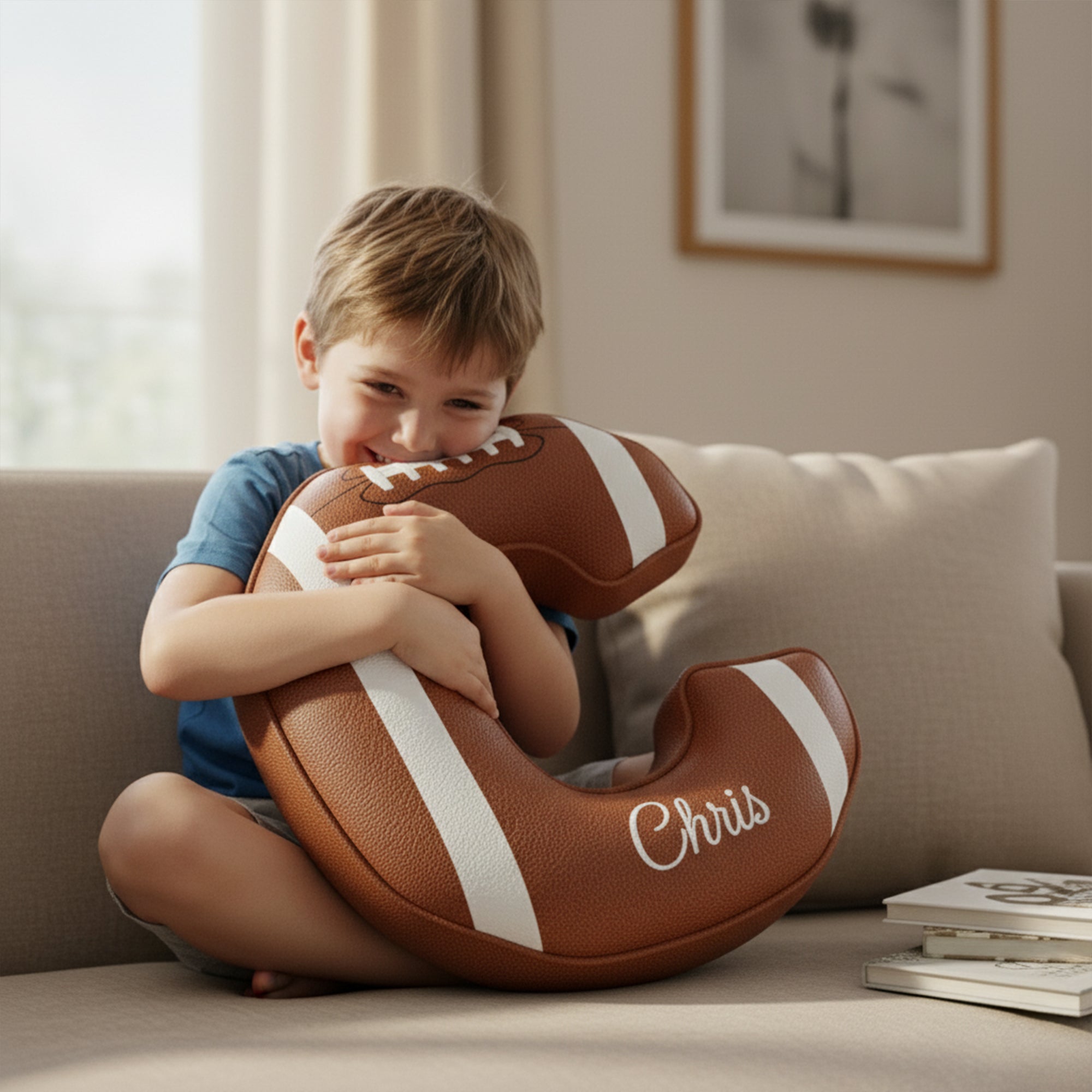 Touchdown Initial Letter Shaped Pillow - Personalized Gifts For Kids