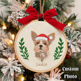 Load image into Gallery viewer, Personalized Pet Floral Wreath Embroidery Ornament | Custom Dog Portrait Hoop | Christmas Tree Decoration

