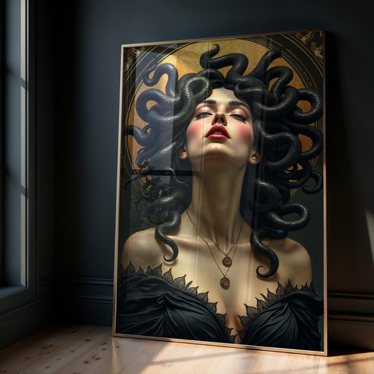 Snake Hair Design, Medusa Art Print, Dramatic Gorgon Poster, Powerful Wall Decor, Mythology Art, Greek Legend, 5 Size, 8x12 to 27x40 inch, Unframed, Room Decor
