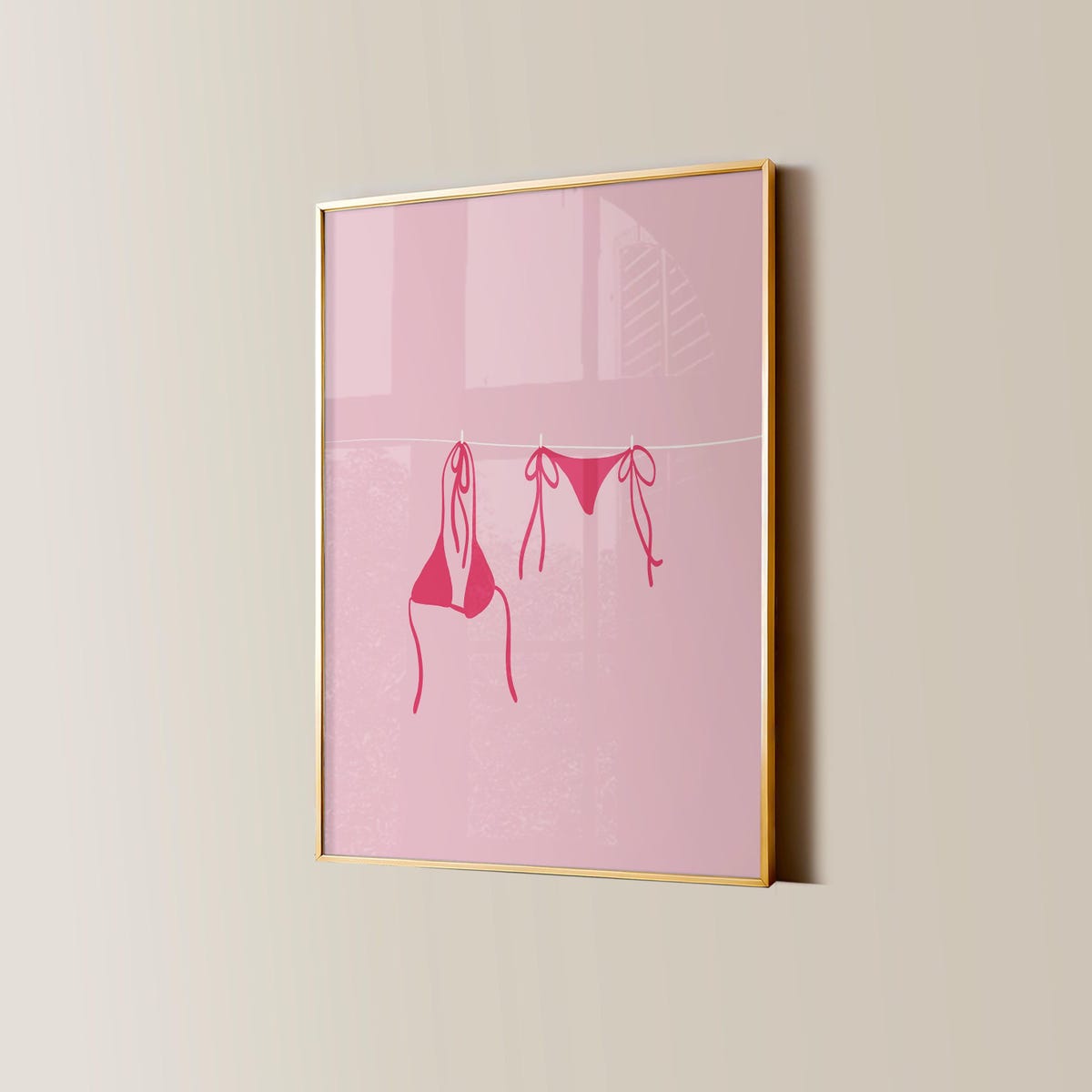 Bikini on Clothesline Print, Coastal Beachy Dorm Room Poster, Trendy Beach House Wall Art, College Apartment Decor, Girly Preppy Aesthetic, Room Decor, Unframed